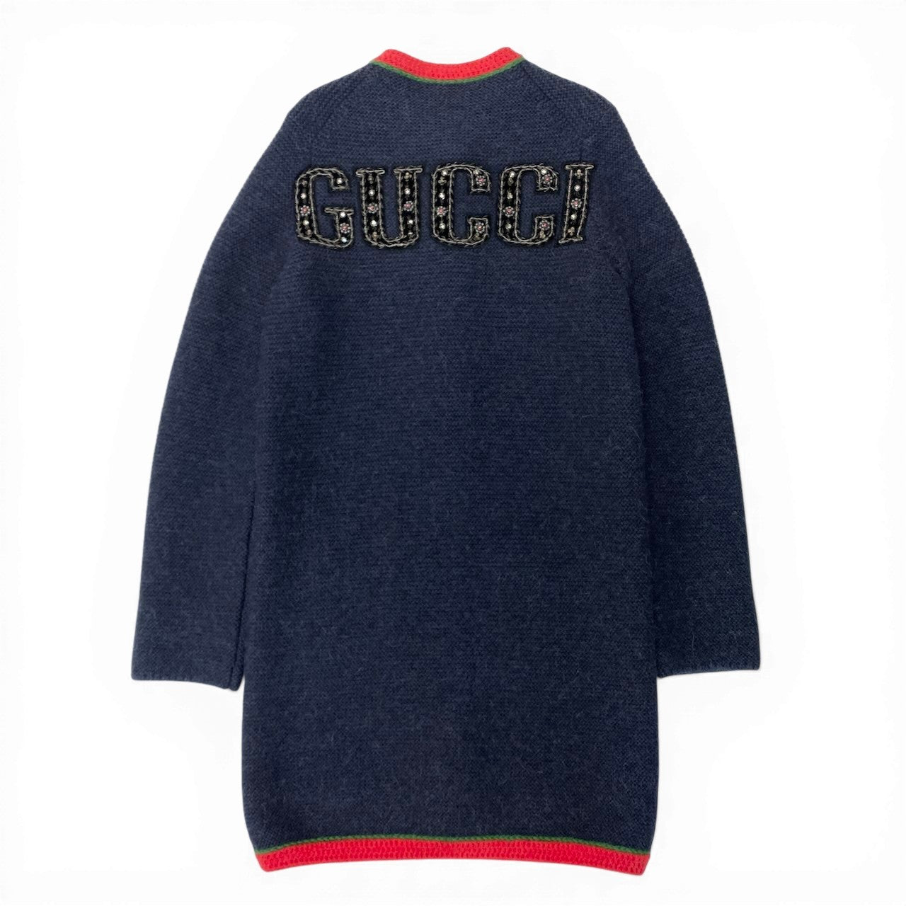I GUCCI グッチ × NYヤンキース ウールニットロングカーディガン ニットコート インターロッキングGボタン 543419 ネイビー レディース 女性用nu1