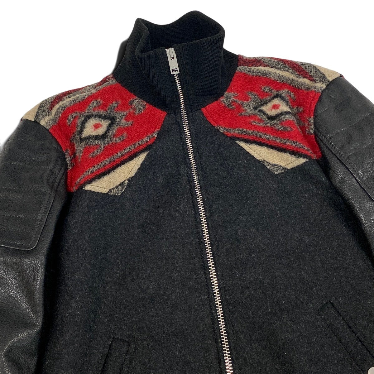 31j14 DIESEL ディーゼル L-Padh ボンバージャケット ネイティブ柄 レザージャケット Mサイズ ブラック レザー メンズ 男性用u02t
