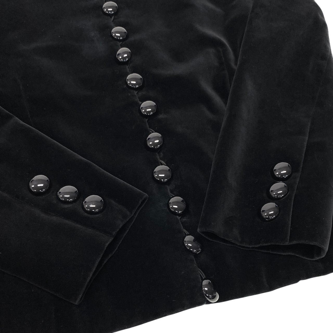 Eg6 YVES SAINT LAURENT イヴサンローラン セットアップ スカートスーツ ベロア ノーカラージャケット  サイズS ブラック レディースo07t