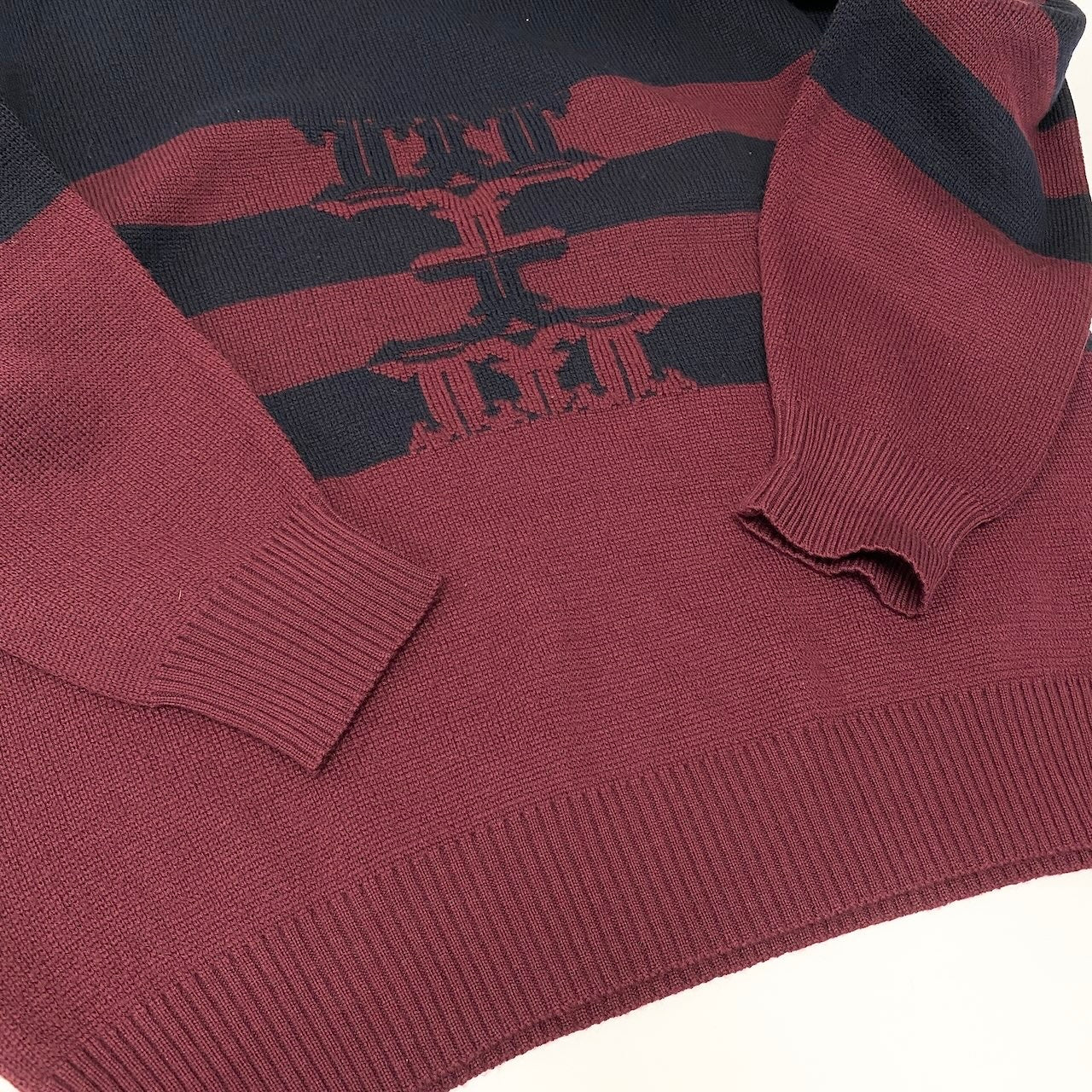 31c16 GIVENCHY ジバンシー Vintage ロングスリーブニット ニットセーター ボーダー Lサイズ ネイビー ボルドー ウール10％ メンズ 男性用o07t