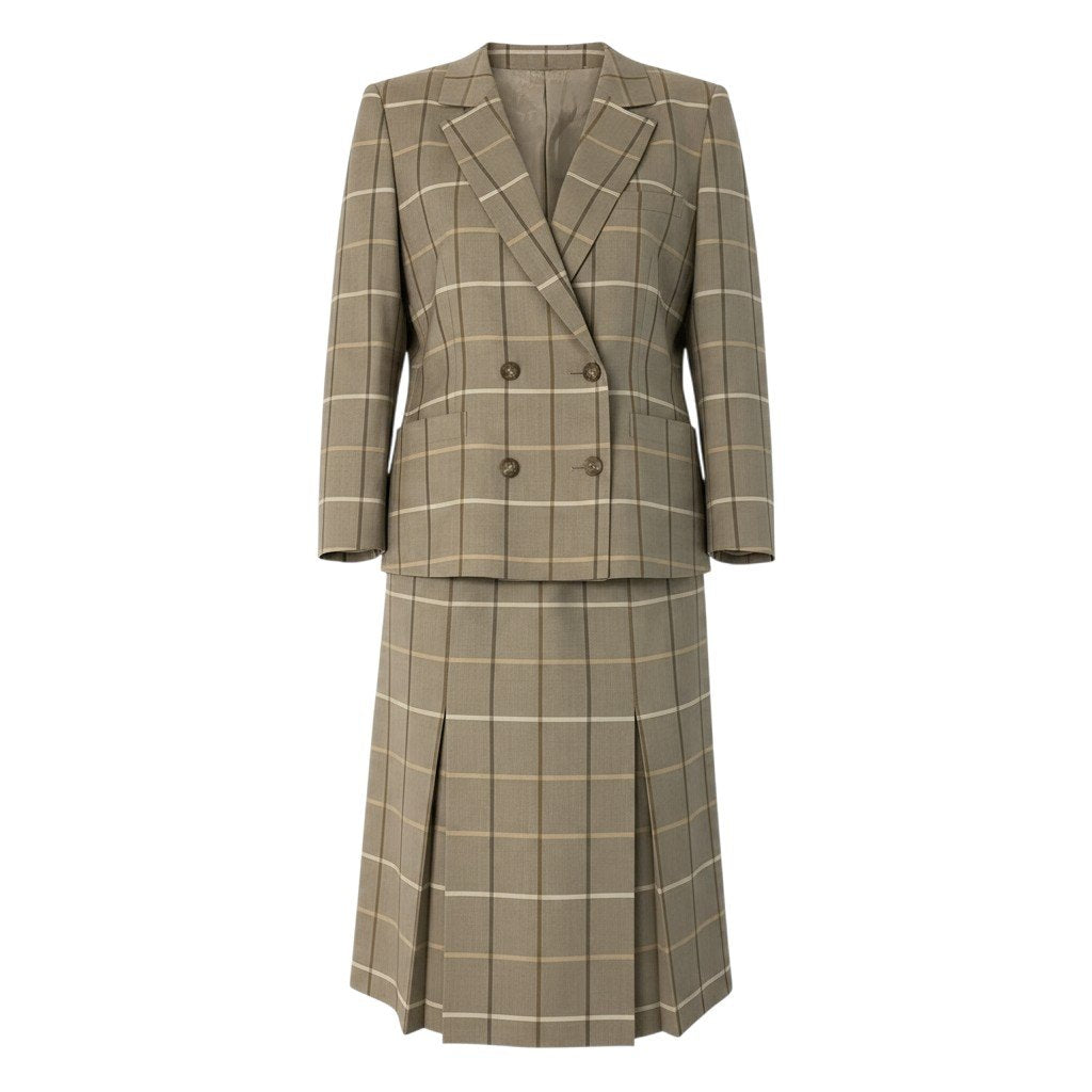 j29 【美品】Burberrys スカートセットアップ ジャケット スカート チェック柄  7ARサイズ ベージュ ウール100％ レディース 女性用u02t
