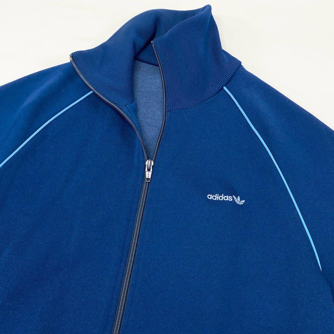 47k5 adidas アディダス 80`s vintge 西ドイツ製 トラックジャケット ブルゾン ワンポイント刺繡 ATS-80 L ブルーo07t