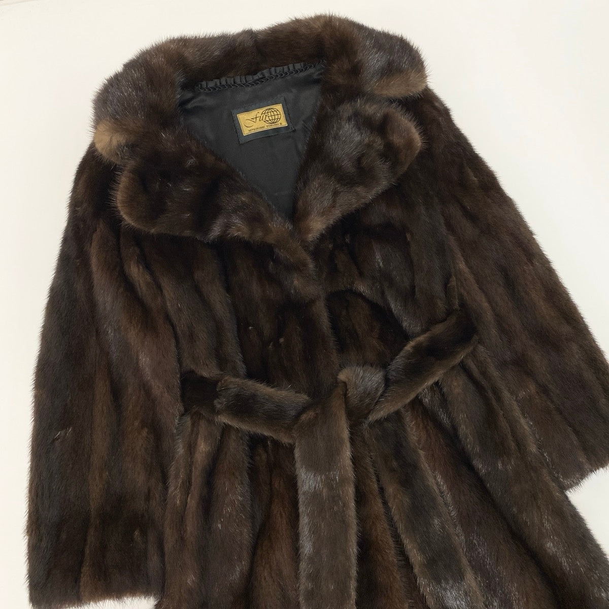 37e19 ベルト付 デミバフミンク 超ロングコート 丈115cm サイズ9 ブラウン 本毛皮 Mink Fur Long Coatt18r