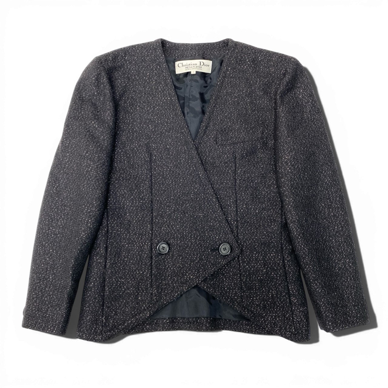 Ec5 Christian Dior クリスチャンディオール ツイードジャケット ダブルブレスト ラメ 7サイズ ブラック ウール100％ レディース 女性用o07t