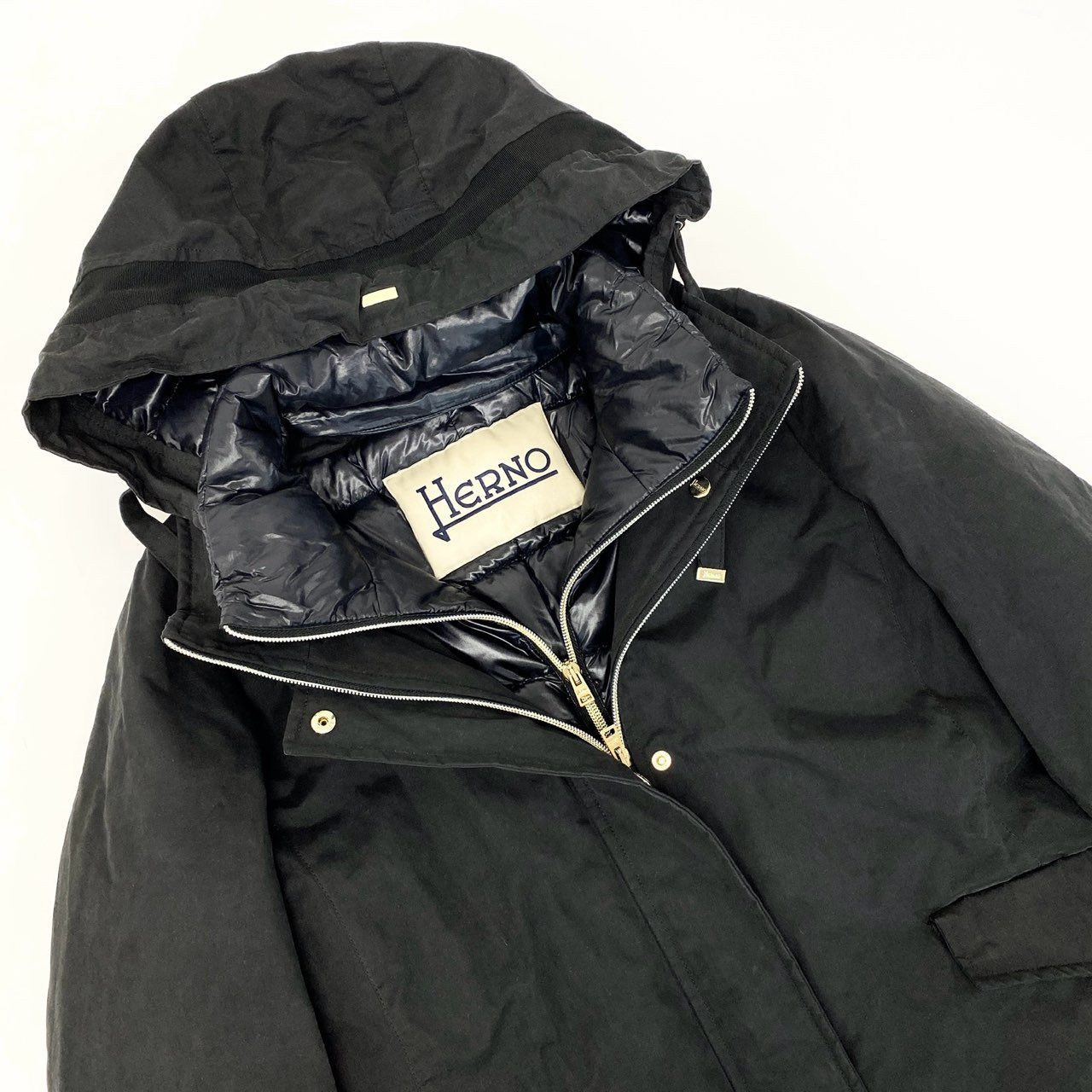 26L5 HERNO ヘルノ フード付き 3WAY ダウンコート サイズ44 ダークネイビー レイヤード風 女性服t18r