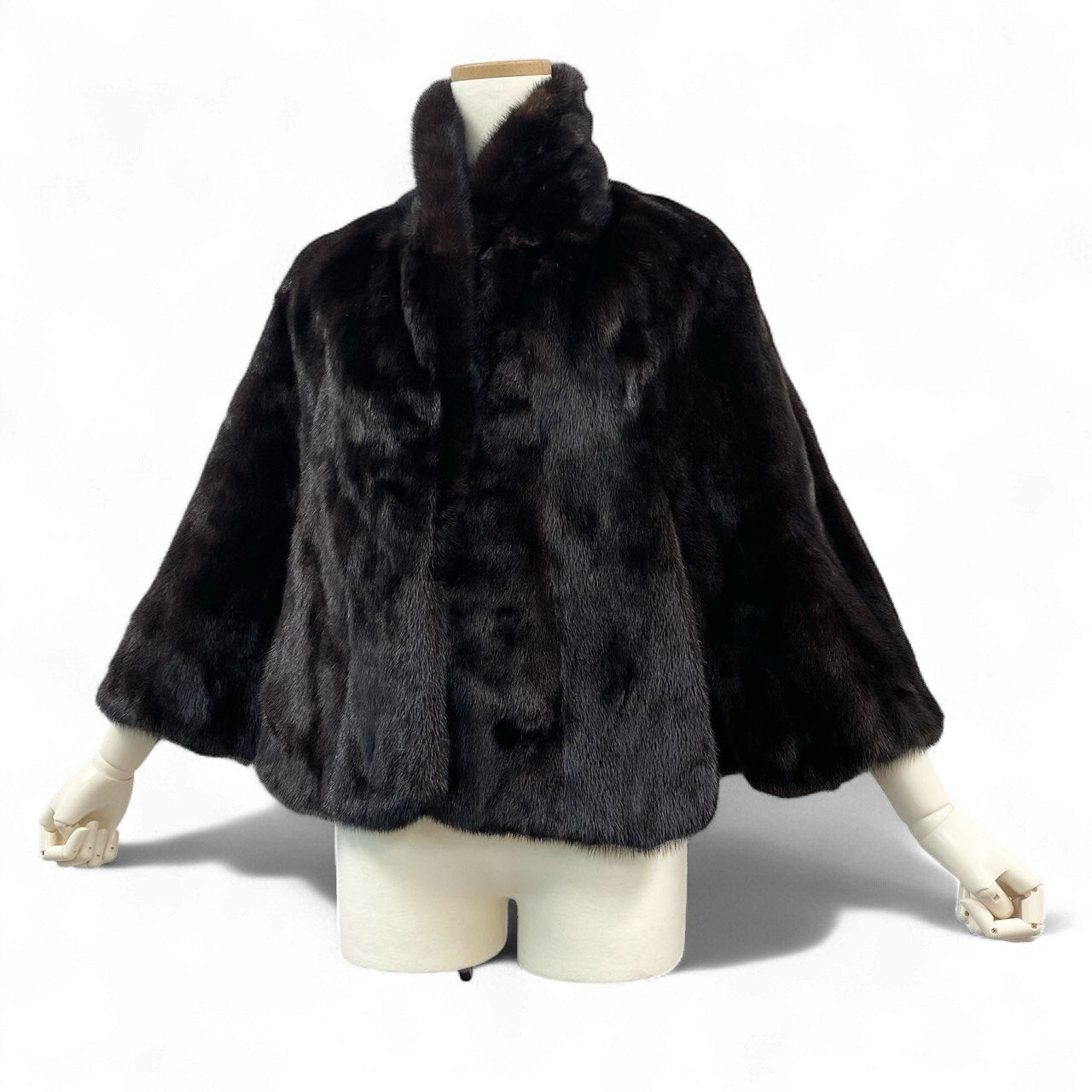 49k19 マホガニーミンク ケープ ポンチョ ダークブラウン 本毛皮 MINK FUR リアルファー コート ショール 羽織t18r