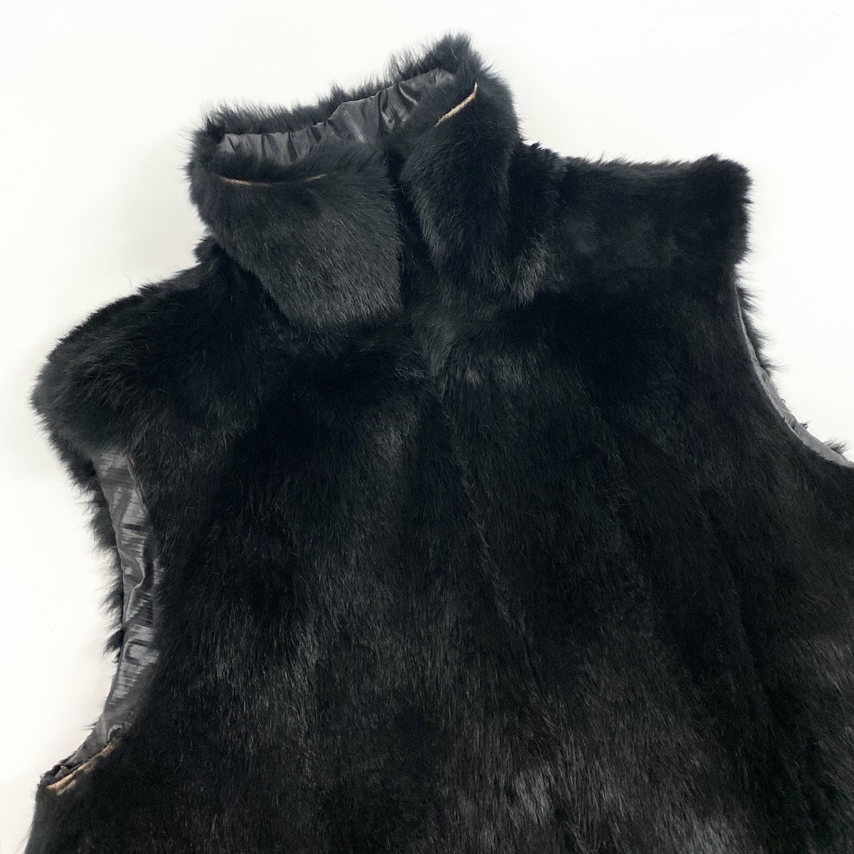 Eh10 FENDI フェンディ リバーシブルベスト フェイクファー 2way ジップアップベスト ノースリーブ  IT44 ブラック レディース 女性用u02t