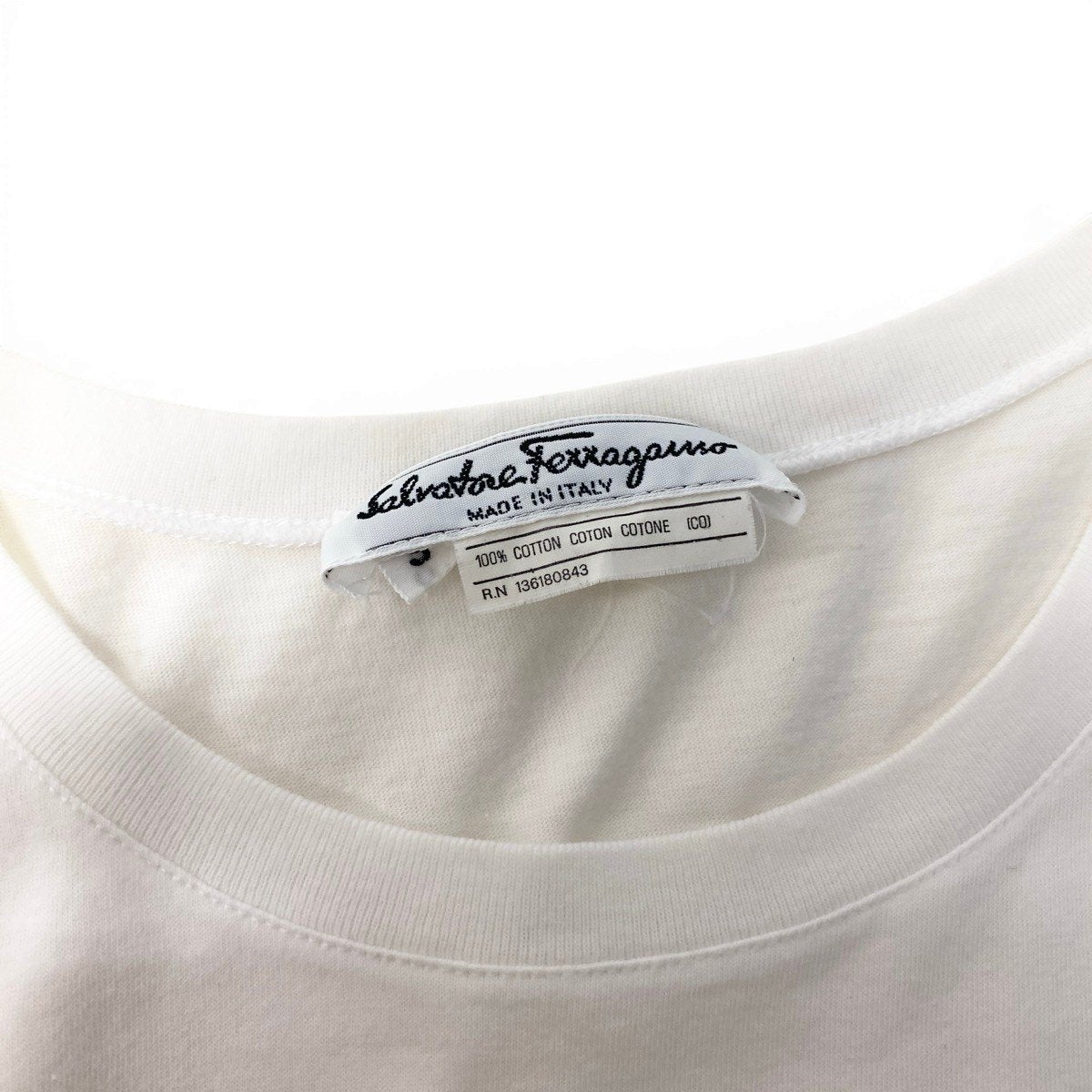 If15 Salvatore Ferragamo サルヴァトーレフェラガモ ロゴ ラインストーン Tシャツ 半袖カットソー イタリア製 Sサイズ ホワイト コットン レディースo07t
