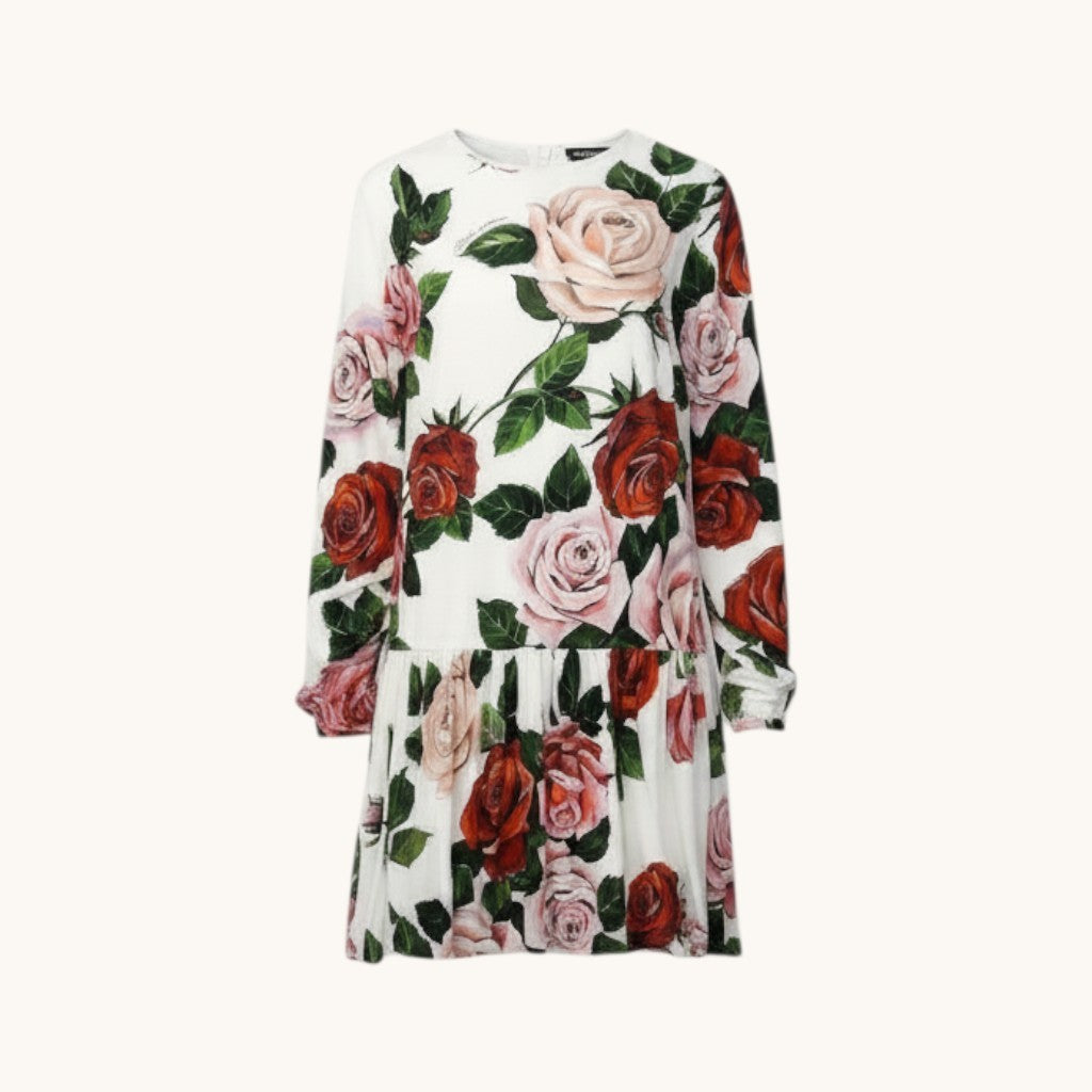 80e1 DOLCE&GABBANA ドルチェアンドガッバーナ フラワープリント ワンピース フレアワンピース バラ柄 薔薇 9/10 ホワイト キッズ 女の子u02t
