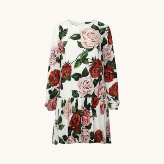 80e1 DOLCE&GABBANA ドルチェアンドガッバーナ フラワープリント ワンピース フレアワンピース バラ柄 薔薇 9/10 ホワイト キッズ 女の子u02t