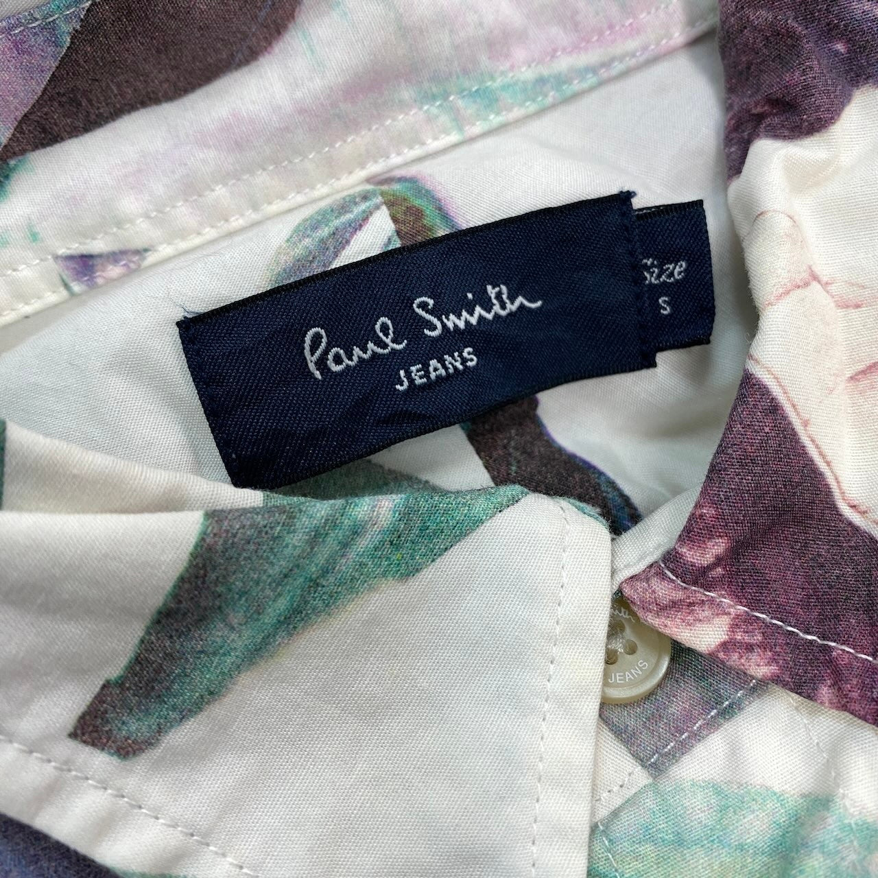 22f17 Paul Smith JEANS ポールスミス ジーンズ ロングスリーブシャツ ボタニカルプリント 総柄  サイズS ホワイト コットン100％ メンズ 紳士服o07t