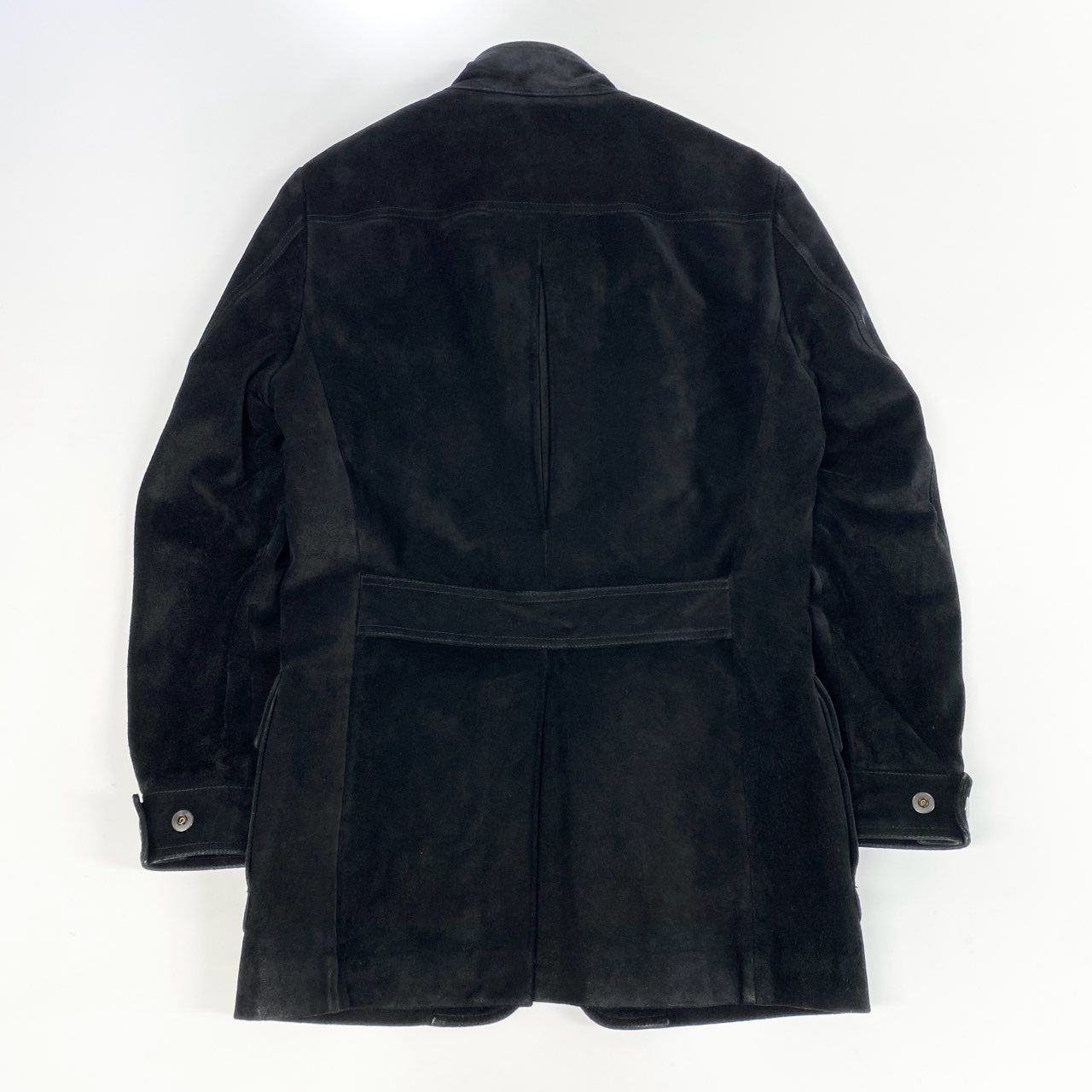 75j29 GUCCI グッチ スエードレザージャケット ベルトカラー ハーフコート トムフォード期 133594 48サイズ ブラック メンズu02t