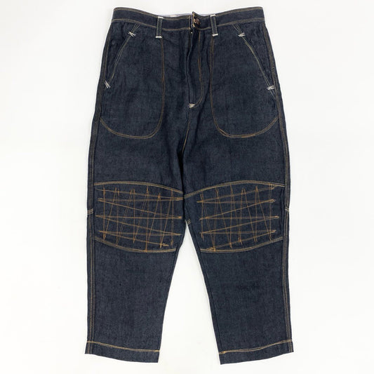 Ai9 COMME des GARCONS JUNYA WATANABE MAN コムデギャルソン ジュンヤワタナベマン 日本製 リネンデニム ステッチデザイン クロップド デニムパンツ ボトムス Mサイズ インディゴブルー メンズk02i