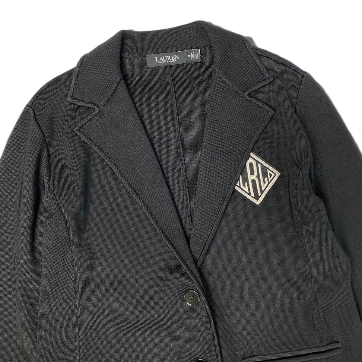 90j27 【タグ付】 LAUREN RALPH LAUREN ローレンラルフローレン 24年 テーラードジャケット アンコンジャケット ロゴワッペン サイズM ブラック レディースo07t