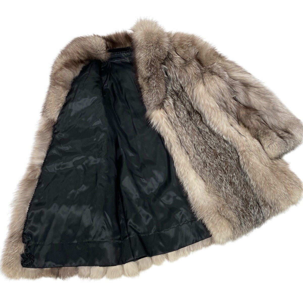 15h19 シルバーフォックス 肉厚 ロングコート サイズF 茶系 本毛皮 Silver Fox Fur Coat リアルファーt18r