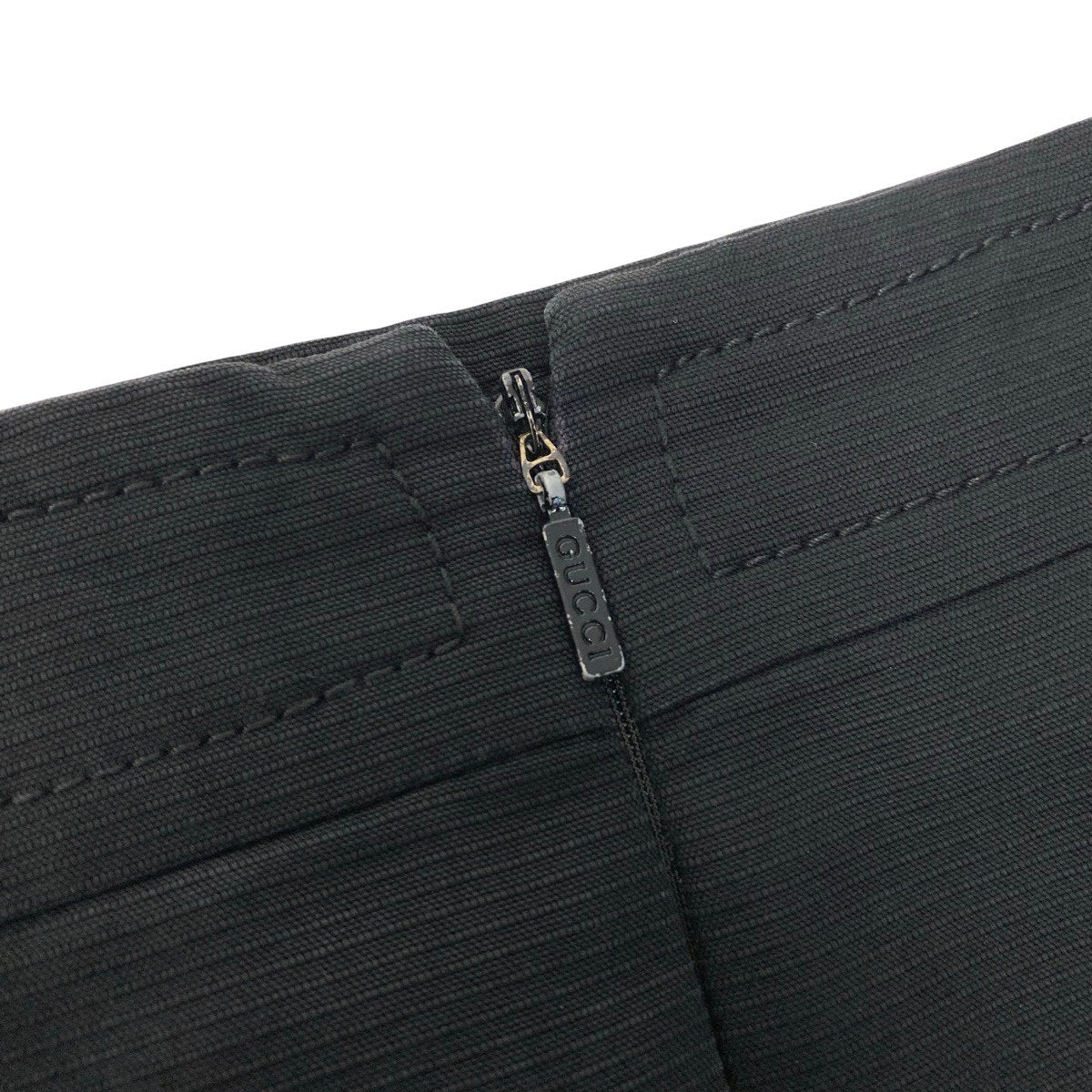 Ef12 GUCCI グッチ バックプリーツ切替 コットンスカート 膝丈 サイズ46 ブラック レディース 女性用t18r