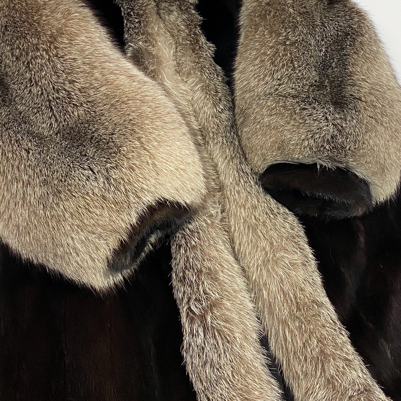 6L5 マホガニーミンク × シルバーフォックス 丈118cm 超ロングコート サイズF ブラウン 最高級本毛皮 MINK × FOX FUR レアデザイン ボリューム◎t18r