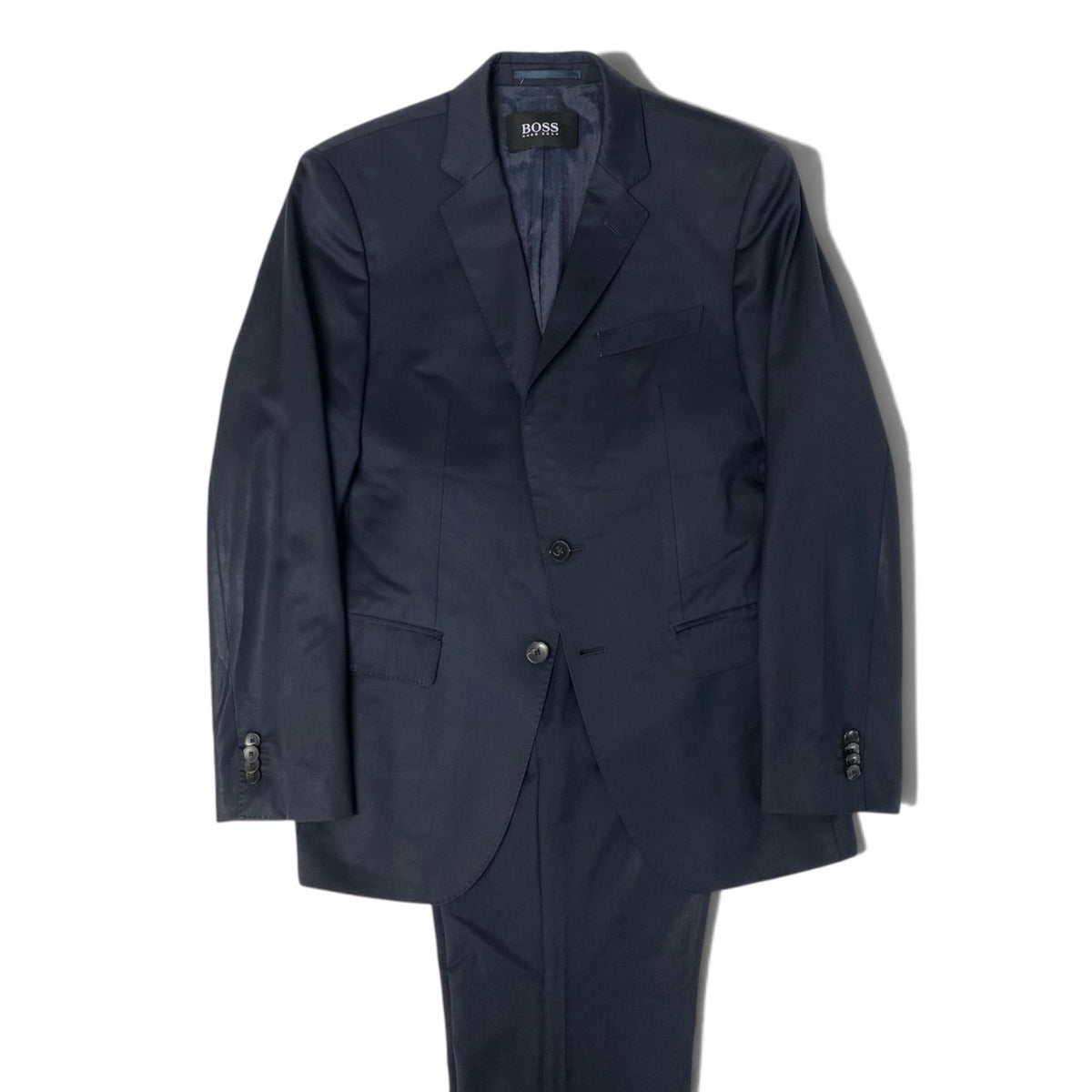 64j27 BOSS HUGO BOSS ボスヒューゴボス SUPER120 セットアップ シングルスーツ 2B ストレッチ SLIM FIT サイズ46 ネイビー メンズ 紳士服o07t