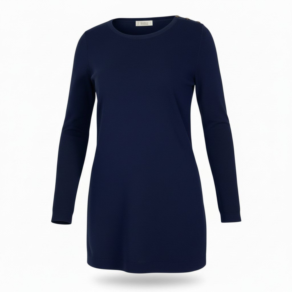 E  Yves Saint Laurent rive gauche イヴサンローラン リブゴーシュ 長袖ニット 金ボタン ネイビー レーヨン レディース フランス製u02t