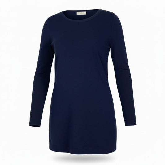 E  Yves Saint Laurent rive gauche イヴサンローラン リブゴーシュ 長袖ニット 金ボタン ネイビー レーヨン レディース フランス製u02t