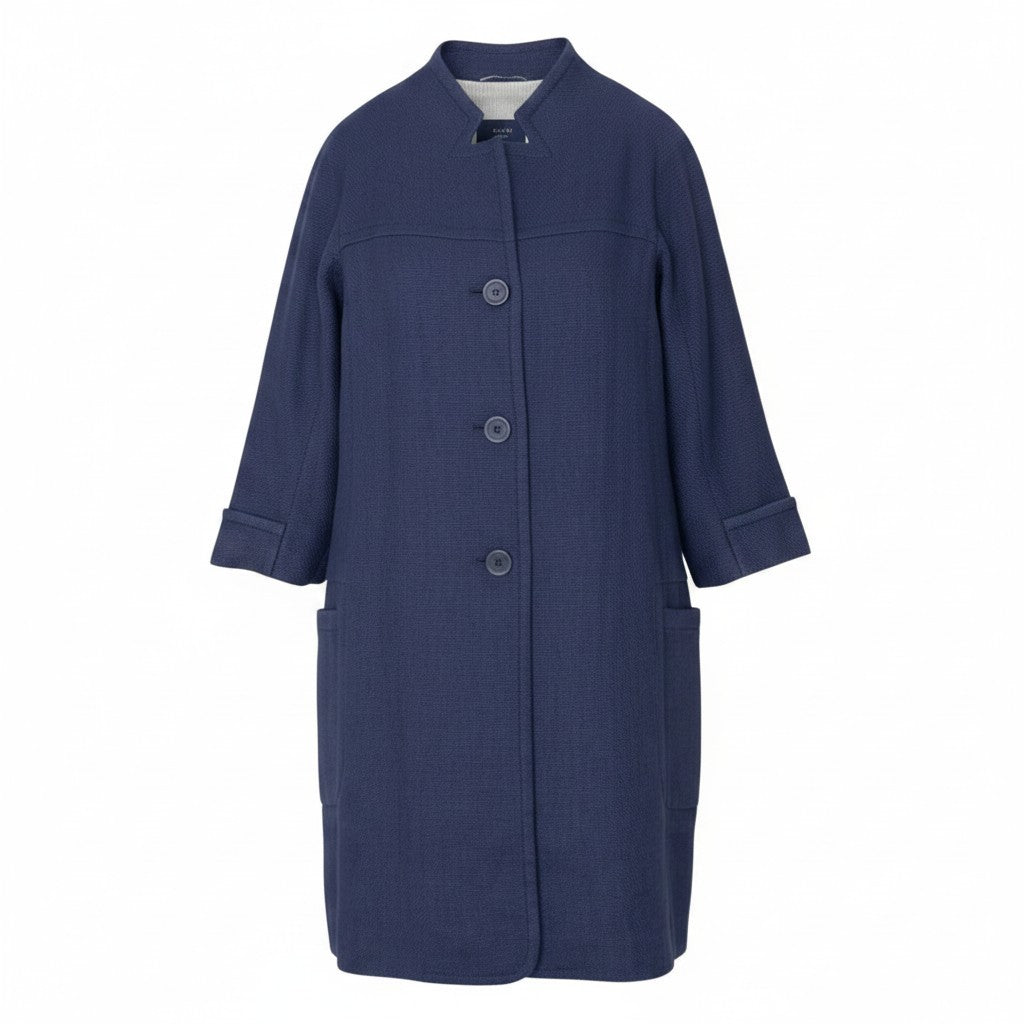 25g14 'S Max Mara エスマックスマーラ ノーカラーコート リネンブレンド サイズ42 ネイビー レディース 女性用u02t