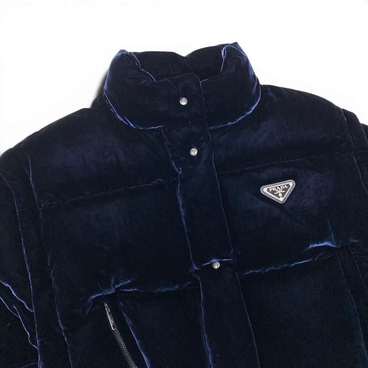 19g1 PRADA プラダ  25AW ベルベット ベロア クロップドダウンジャケット サイズ36 ネイビー系 レディース アウターk02i