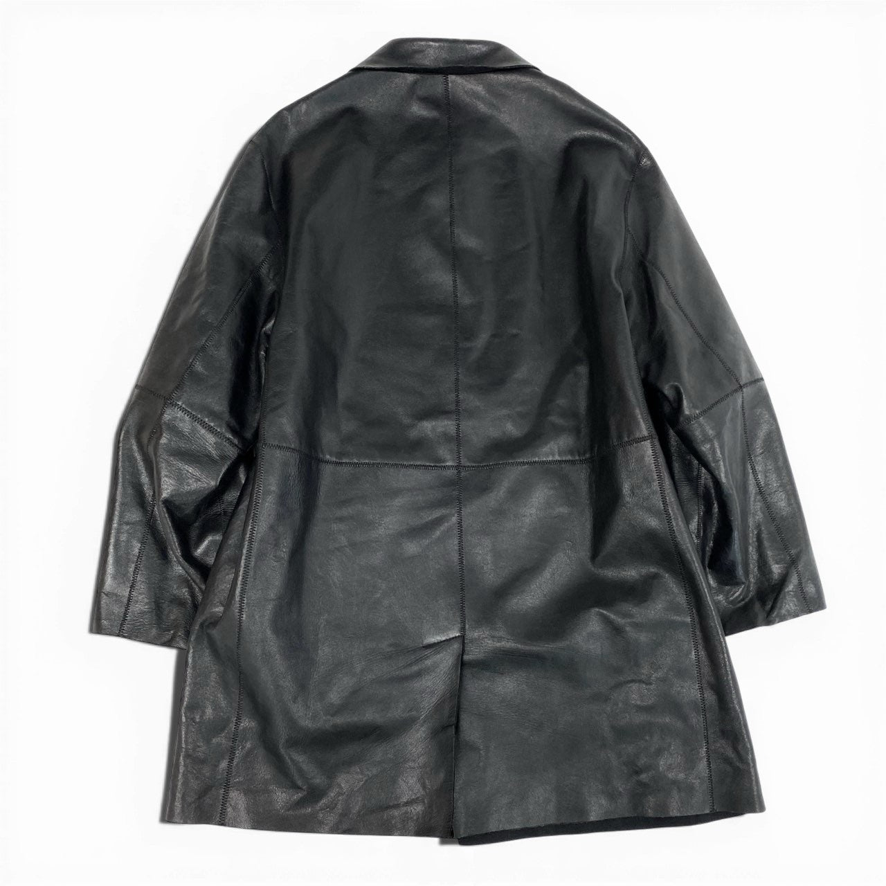 50a19 GIORGIO ARMANI ジョルジオアルマーニ レザージャケット ロングジャケット ステンカラーコート ラムレザー 羊革 本革 イタリア製 メンズ 紳士服 アウター ブラックu02t