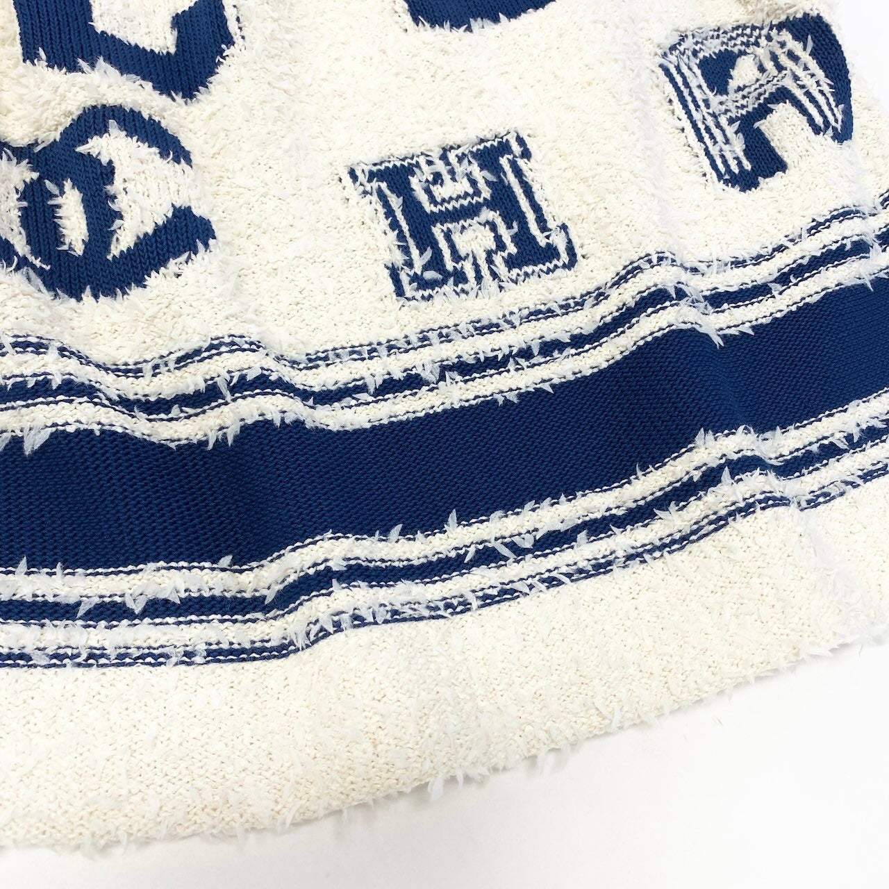 e8 【美品】CHANEL 2019 クルーズライン ミニスカート ココマーク P61005K46380 MG005 36サイズ ホワイト ブルー レディース 女性用ta1