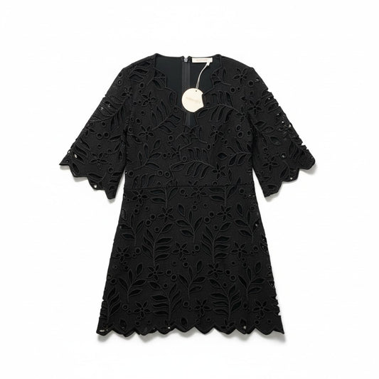 87c6 【美品】SeeByChloe シーバイクロエ 花柄レースワンピース 異素材切替 ベロア 36サイズ ブラック ポリエステル100％ レディース 女性用u02t