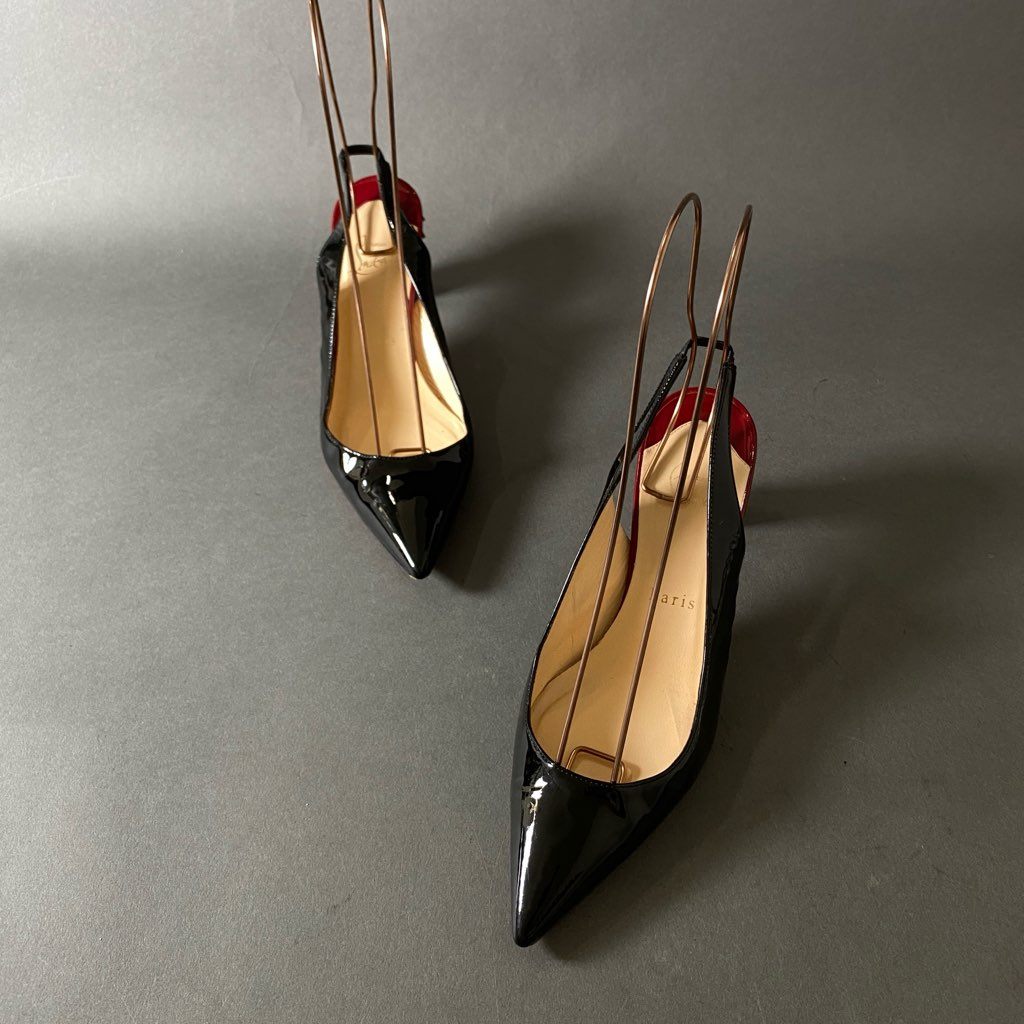 3h2 Christian Louboutin クリスチャンルブタン LEMERPONT 70 エナメル ミュールパンプス 37 ブラック パテントレザー サンダル シューズ イタリア製