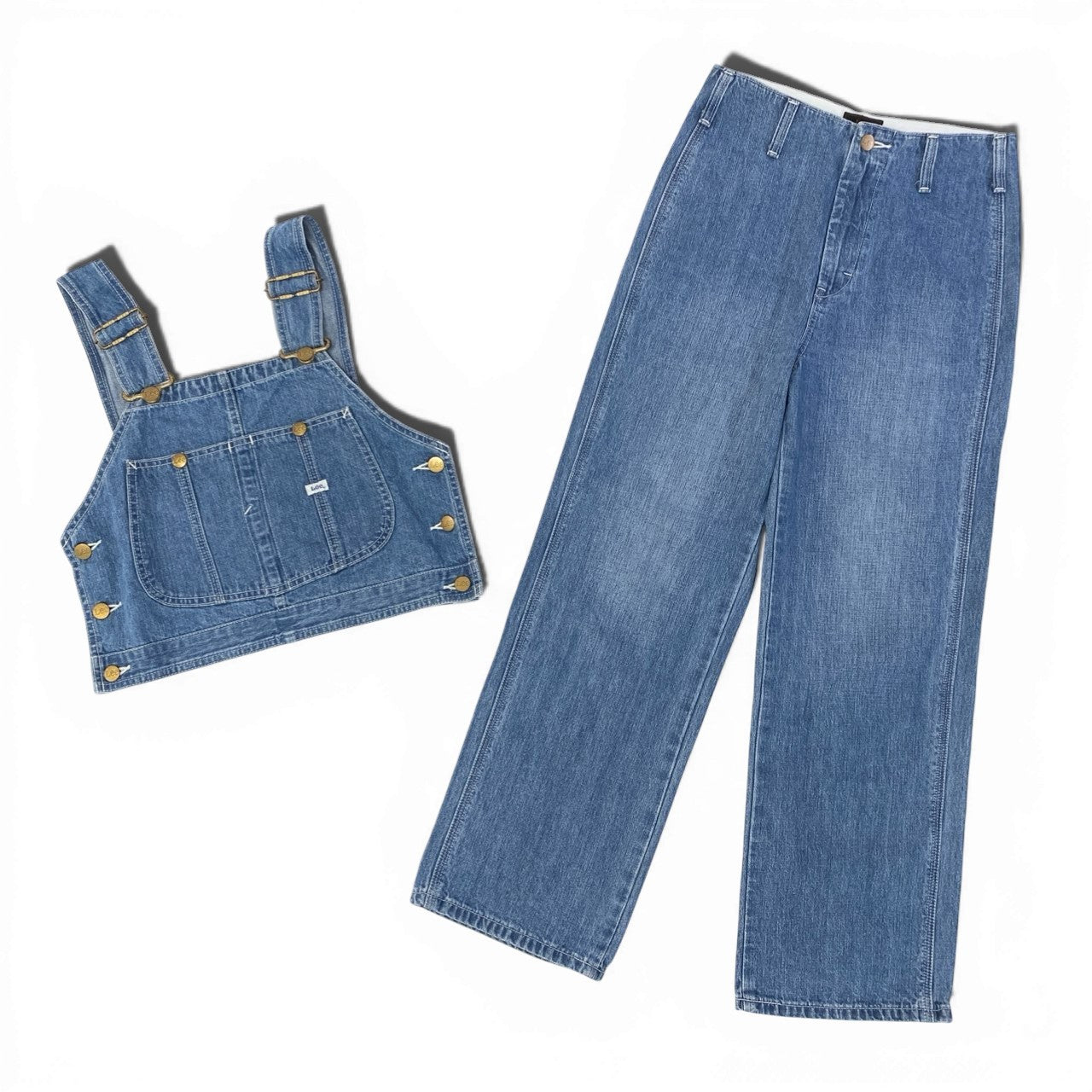 58c5【美品】AMERI×Lee アメリ リー オーバーオールセットアップ ノースリーブトップス デニムパンツ LB9354 24サイズ ブルー コットン100％ レディース 女性用u02t