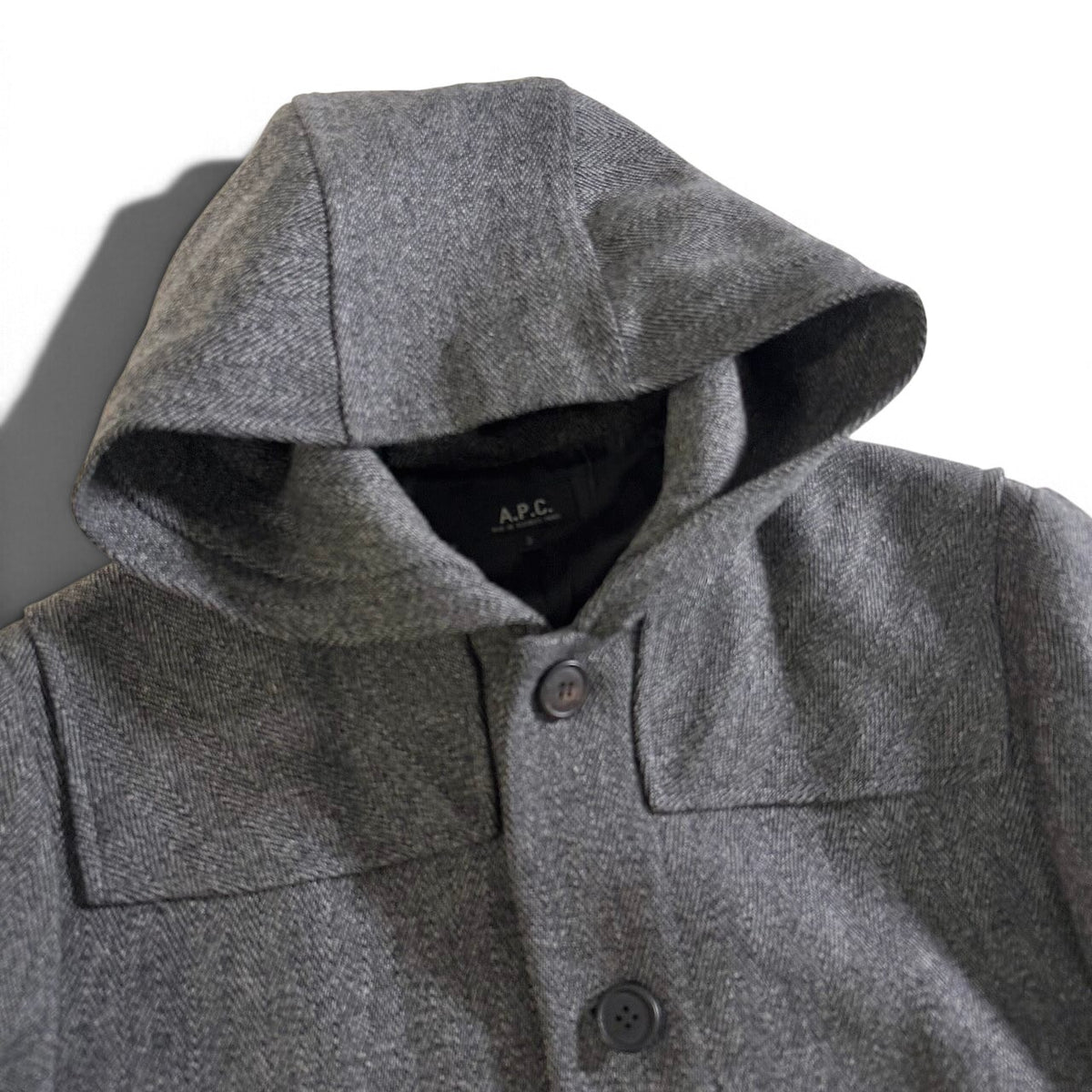 62j29 A.P.C. アーペーセー フランス製 フーデットコート ウールブレンド サイズ3 グレー系 メンズu02t