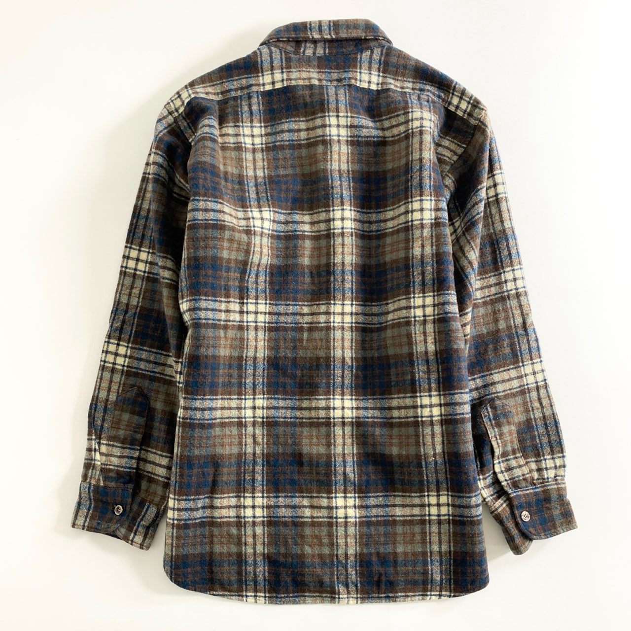 75e8 PENDLETON ペンドルトン USA製 フランネルチェックシャツ ネルシャツ バージンウール L ブラウン系 PURE VIRGIN WOOL