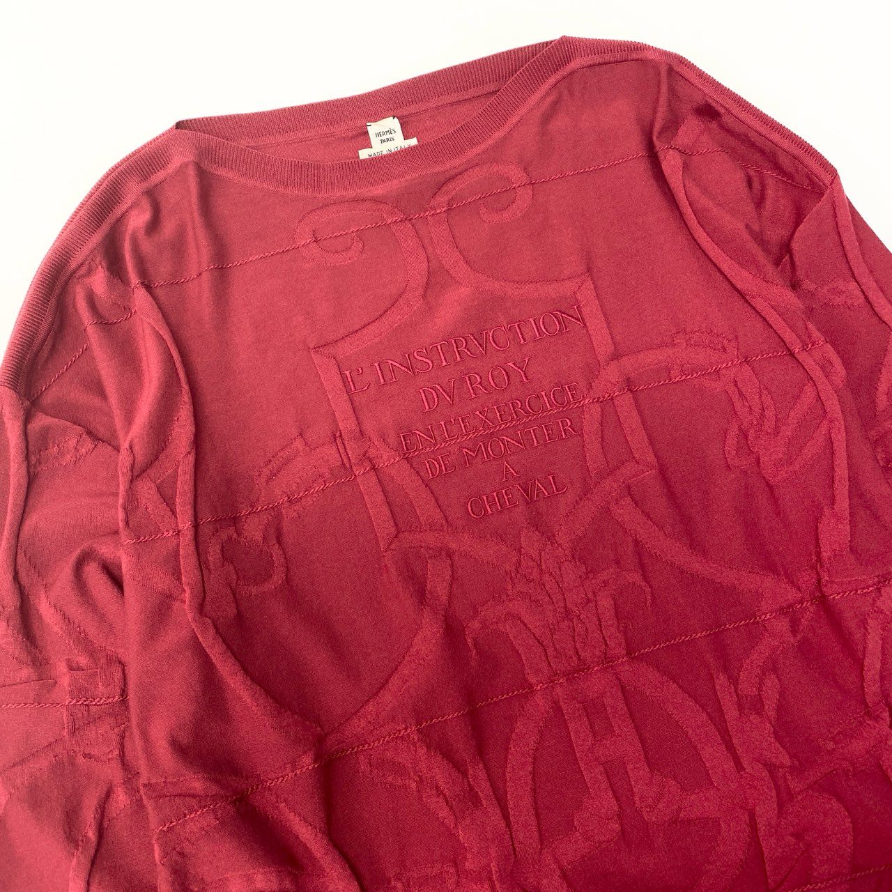 Ec5《美品》 HERMES エルメス 2021 L’INSTRVCTION 帝王学 ジャガード エンブロイダリー ニットセーター 16-7702 42 レッド レディースu02t