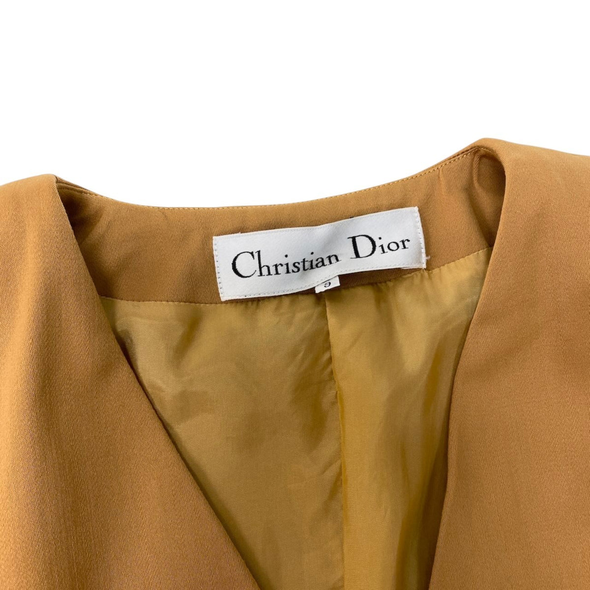64i16 Christian Dior クリスチャンディオール セットアップ スカートスーツ ノーカラージャケット サイズ9 マスタードイエロー ウール レディースu02t