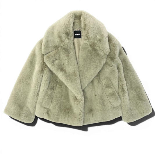 43e11 【美品】HUGO BOSS ヒューゴボス フェイクファージャケット ジャケットコート アウター 36サイズ ベージュ ポリエステル100％ レディース 女性用u02t