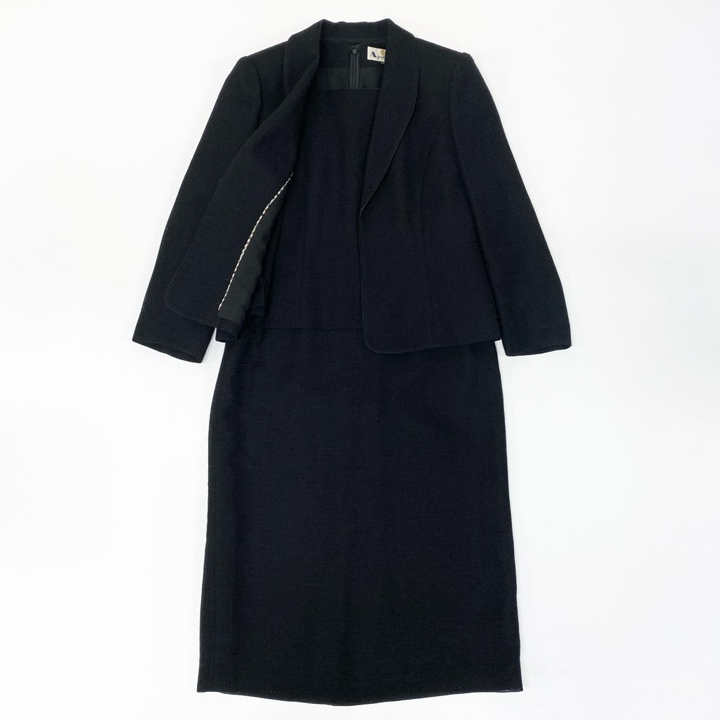 5a12 《美品》 Aquascutum OF LONDON アクアスキュータム アンサンブルワンピース ブラックフォーマル ドッキングワンピース ジャケット レディース 女性用 13 ブラックu02t