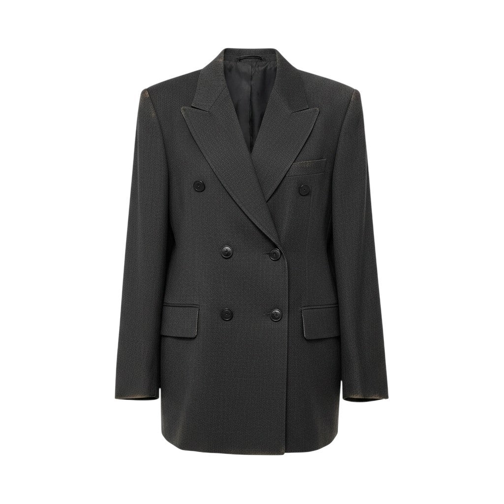 9h28 LANVIN PARIS ランバン ダブルブレスト テーラードジャケット ブレザー ロロピアーナ生地 サイズ42 ダークグレー レディースo07t