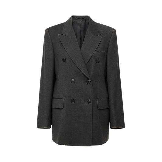 9h28 LANVIN PARIS ランバン ダブルブレスト テーラードジャケット ブレザー ロロピアーナ生地 サイズ42 ダークグレー レディースo07t