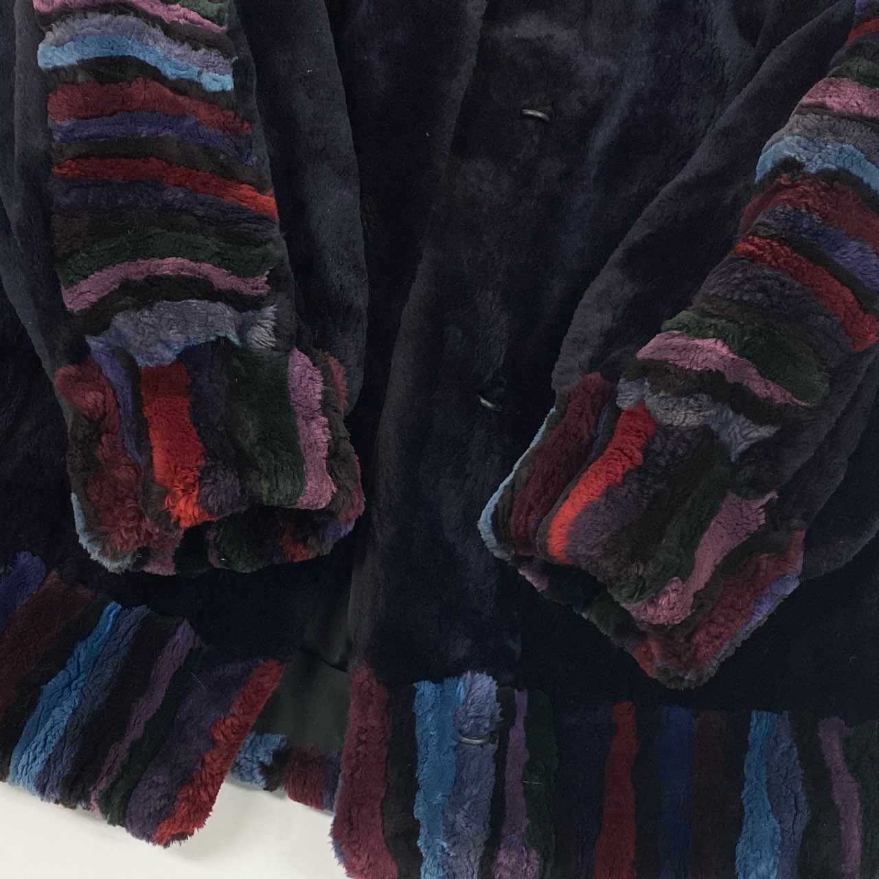 33L10 本毛皮 染め シェアード ロングコート サイズF ダークパープル リアルファー FUR COAT 希少デザインt18r