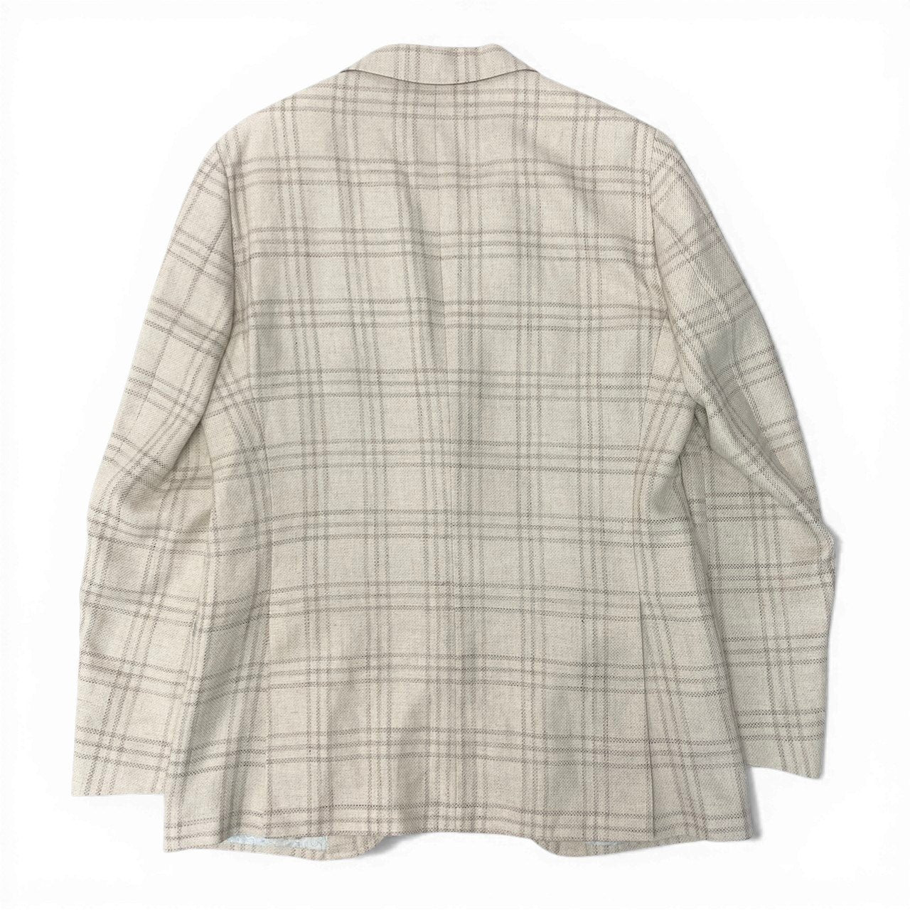 48c18 ETRO エトロ テーラードジャケット チェック柄 裏地ペイズリー柄 イタリア製 コットンリネン混 メンズ 男性用 52 ベージュ系u02t