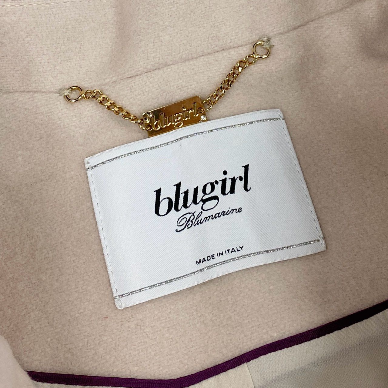 5L17 blugirl Blumarine ブルーガール ウールロングコート ステンカラーコート アウター イタリア製 40サイズ ピンクベージュ レディースu02t