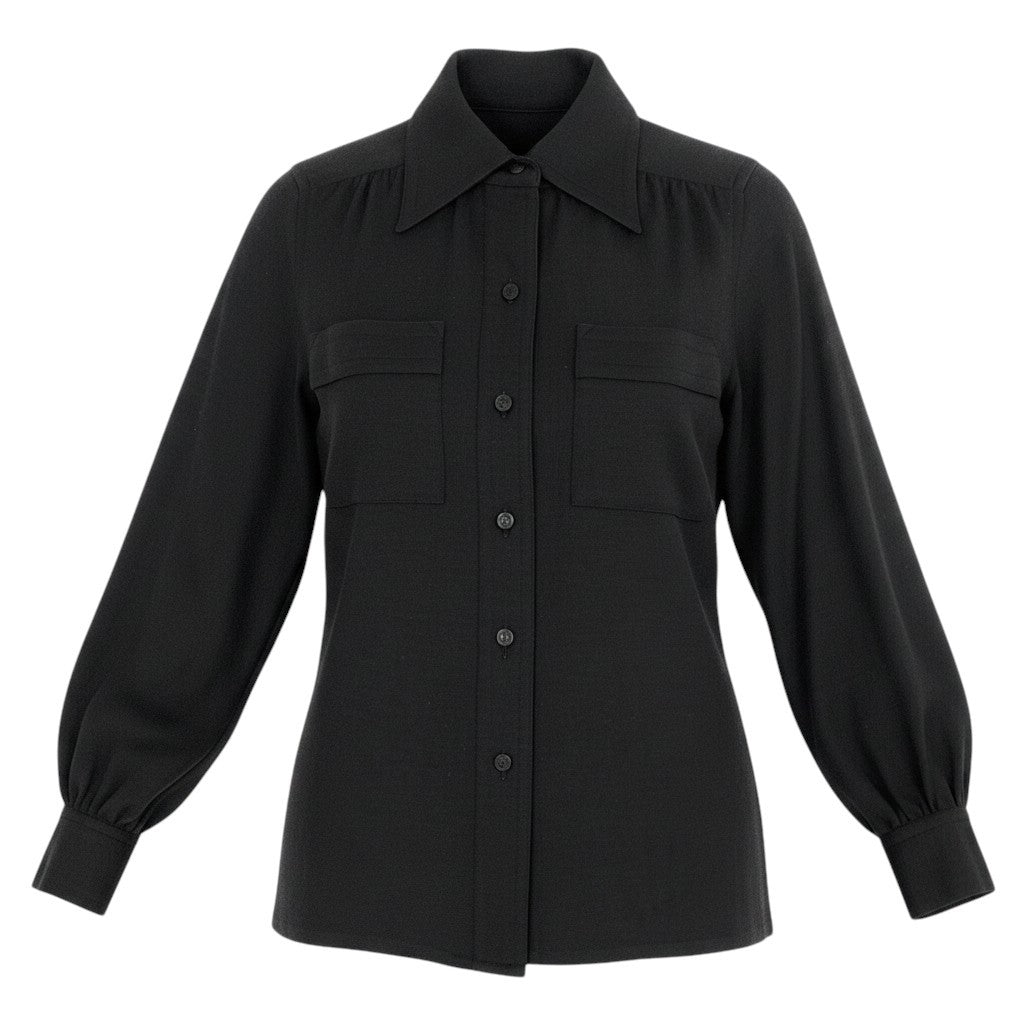 Eg11 Christian Dior クリスチャンディオール ロングスリーブ ニットシャツ CDボタン サイズM ブラック ウール100％ レディースo07t