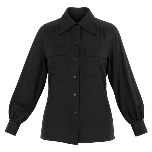 Eg11 Christian Dior クリスチャンディオール ロングスリーブ ニットシャツ CDボタン サイズM ブラック ウール100％ レディースo07t