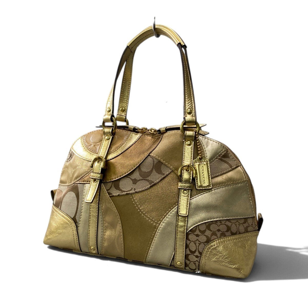 j4 COACH コーチ パッチワーク シグネチャー ハンドバッグ Patchwork Signature Handbag ゴールドt18r