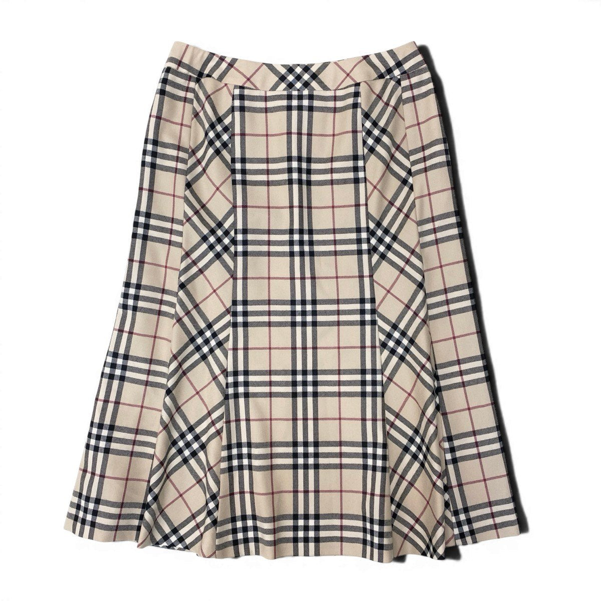 If25 BURBERRY LONDON バーバリー ノバチェック ウール フレアスカート サイズ13 ベージュ レディースo07t