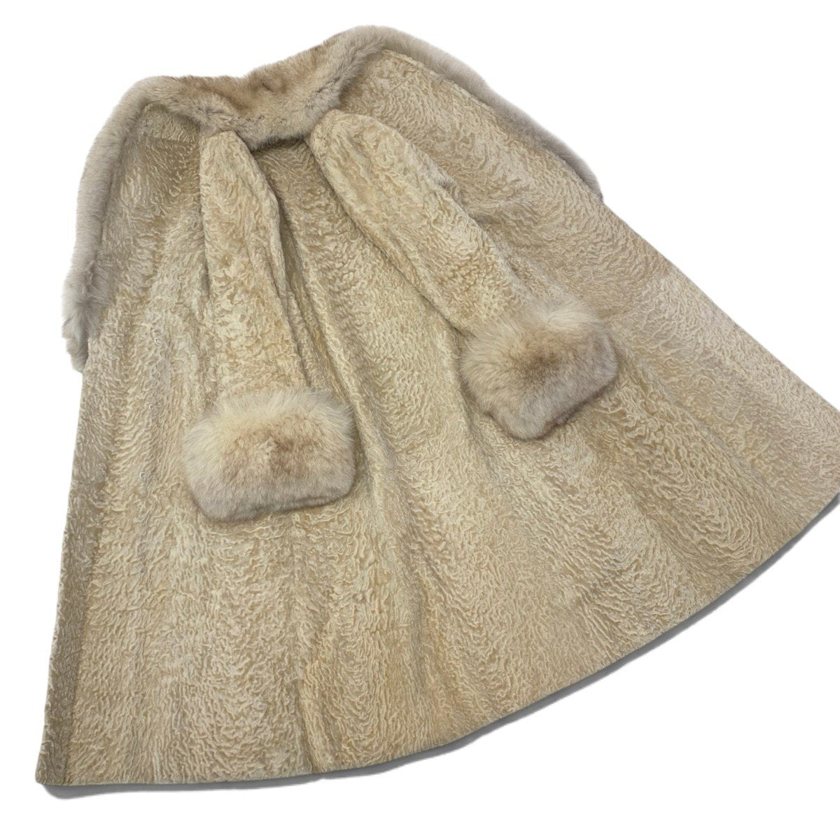 69i24 Jaiyo Mink フォックスファー カルガンラム ロングコート サイズF アイボリー 本毛皮 Fox Fur ＆ Karakul Lamb Fur Coatt18r
