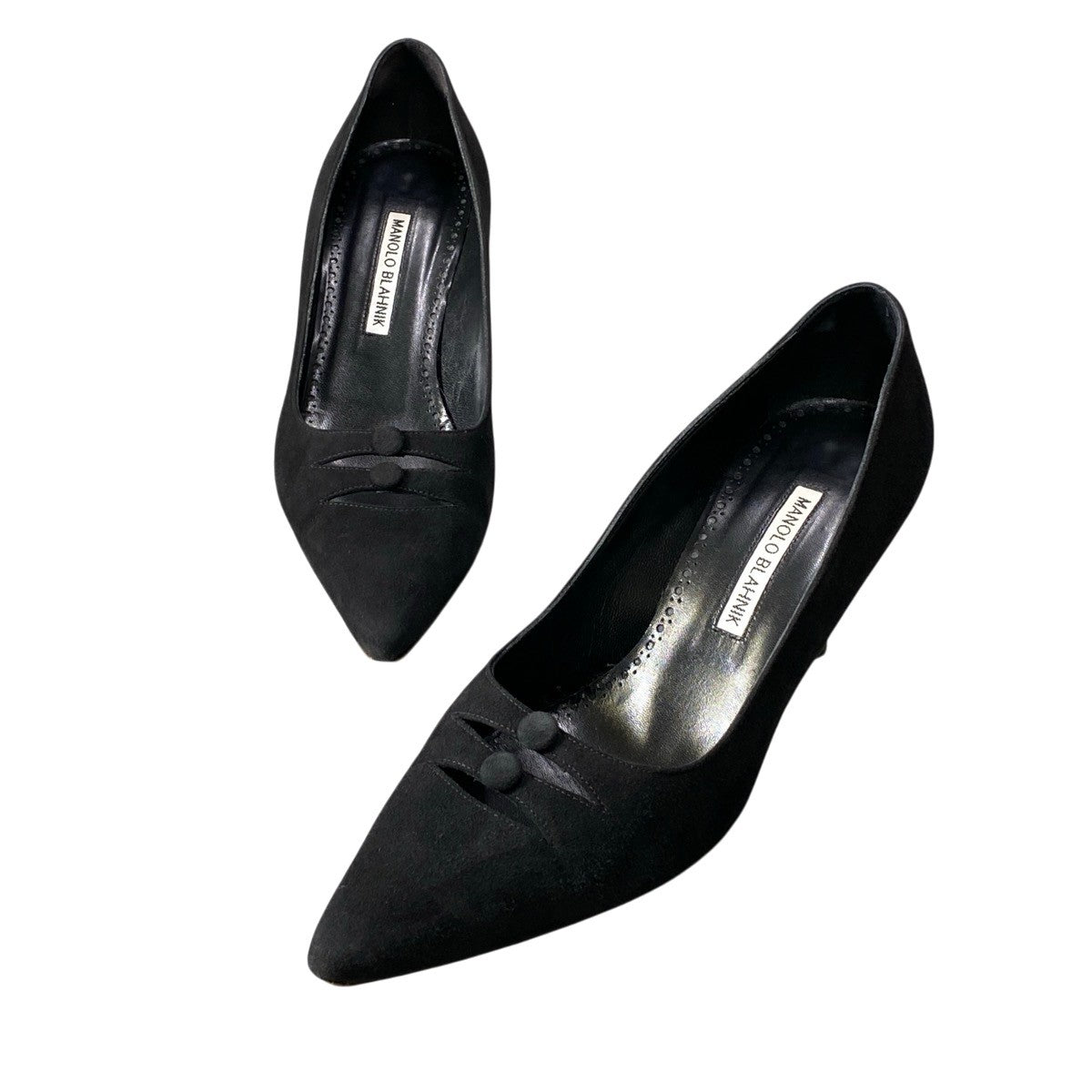 g31 MANOLO BLAHNIK ポイントテッドトゥパンプス シューズ イタリア製 38サイズ ブラック スウェード レディース 女性用k02i