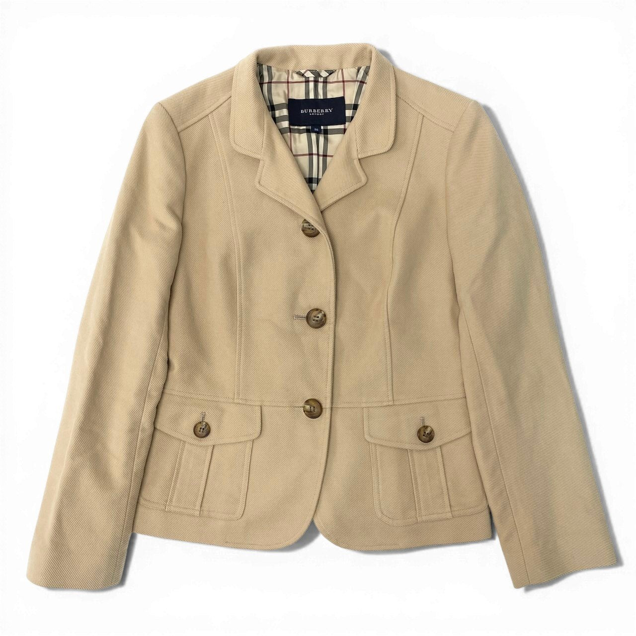 76d9 BURBERRY LONDON バーバリー ロンドン 裏地チェック テーラードジャケット サイズ38 ベージュ ブレザー 日本製t18r