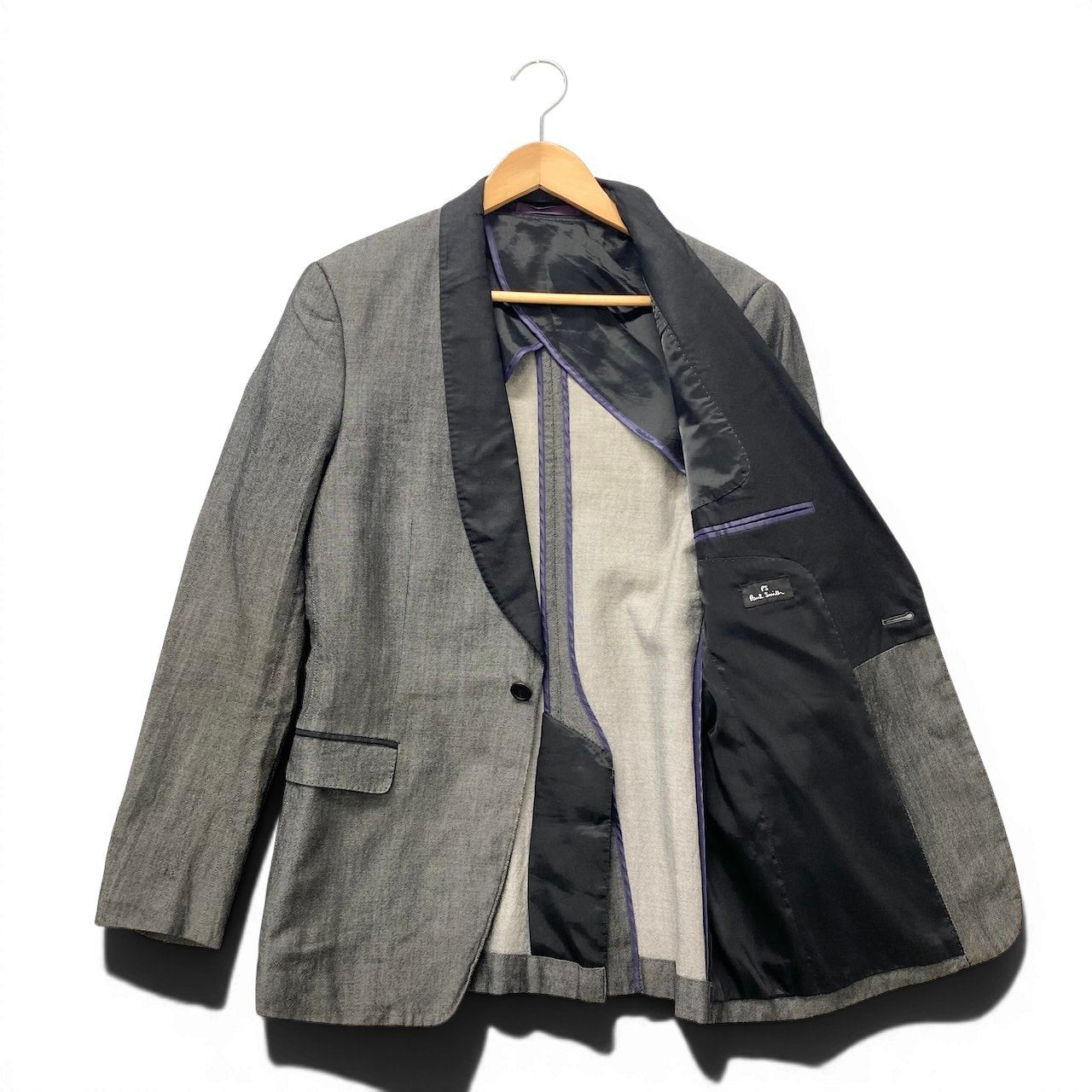 22f17 PS Paul Smith ピーエス ポールスミス ショールカラー ジャケット タキシード リネンブレンド バイカラー サイズM  ブラック メンズ 紳士服o07t